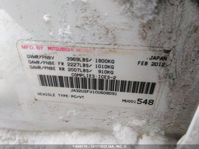 JA32U2FU1CU608091 Mitsubishi Lancer Es/es Sport