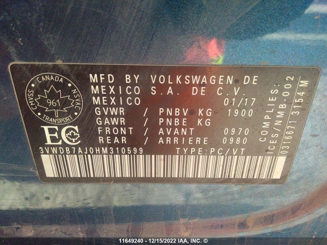 Volkswagen JETTA SE 2017 3VWDB7AJ0HM310599 Image 9