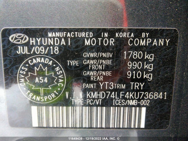 Hyundai ELANTRA SE 2019 KMHD74LF4KU736841 Image 9