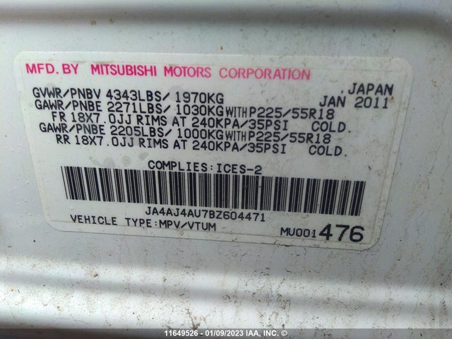 JA4AJ4AU7BZ604471 Mitsubishi Rvr Gt