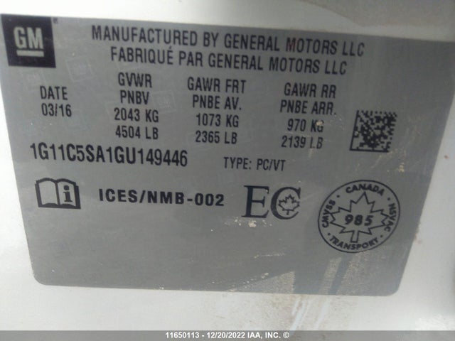 Chevrolet Malibu Limited Lt 2016 1G11C5SA1GU149446 Image 9