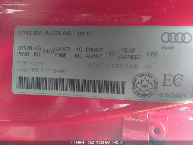 WAUFFRFF1F1118499 Audi A3