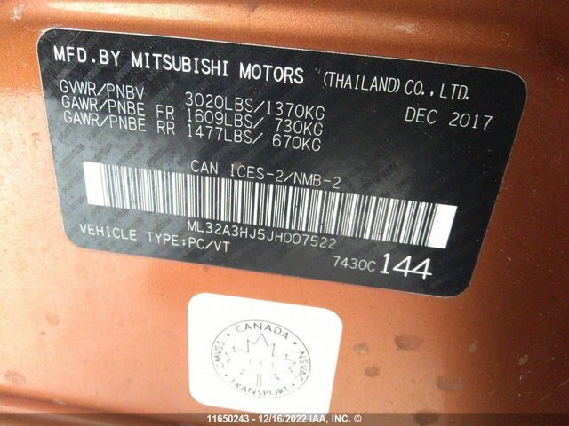 ML32A3HJ5JH007522 Mitsubishi MIRAGE ES