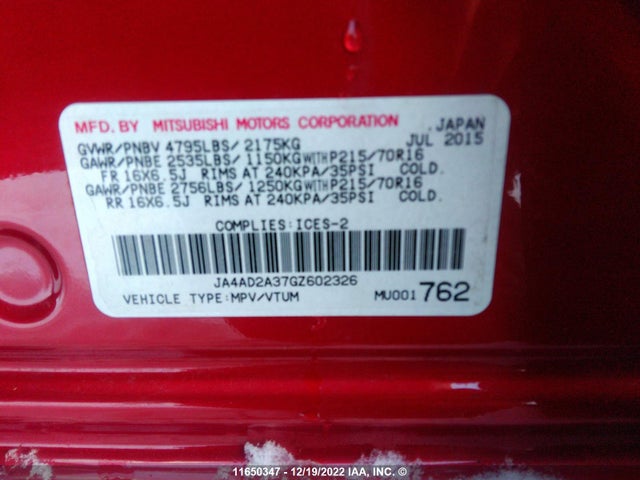 JA4AD2A37GZ602326 Mitsubishi Outlander Es