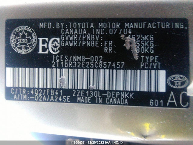 Toyota COROLLA CE/LE/S 2005 2T1BR32E25C857457 Image 10