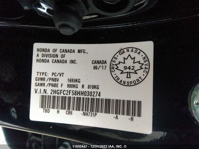 Honda Civic Lx 2017 2HGFC2F58HH030274 Image 9