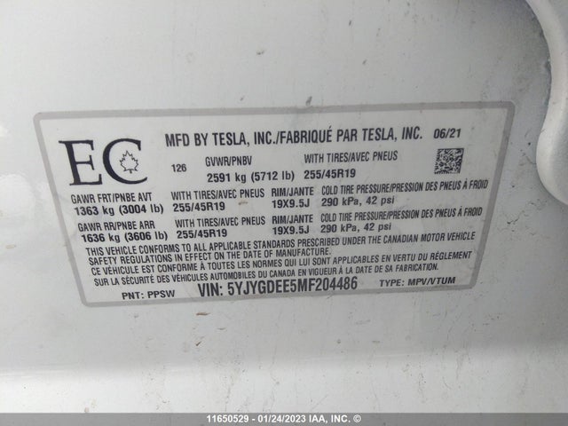 5YJYGDEE5MF204486 Tesla Model Y