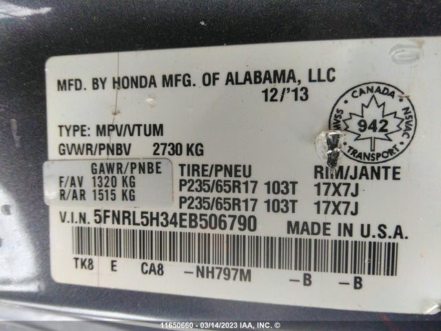Honda ODYSSEY SE 2014 5FNRL5H34EB506790 Image 11