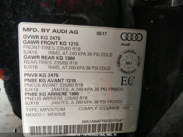 WA1ANAFY0J2015347 Audi Q5 PREMIUM