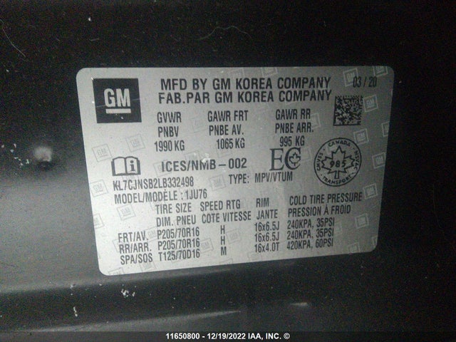 Chevrolet TRAX LS 2020 KL7CJNSB2LB332498 Image 10