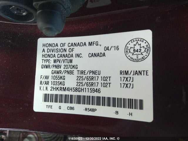 Honda CR-V EX 2016 2HKRM4H58GH115946 Image 9