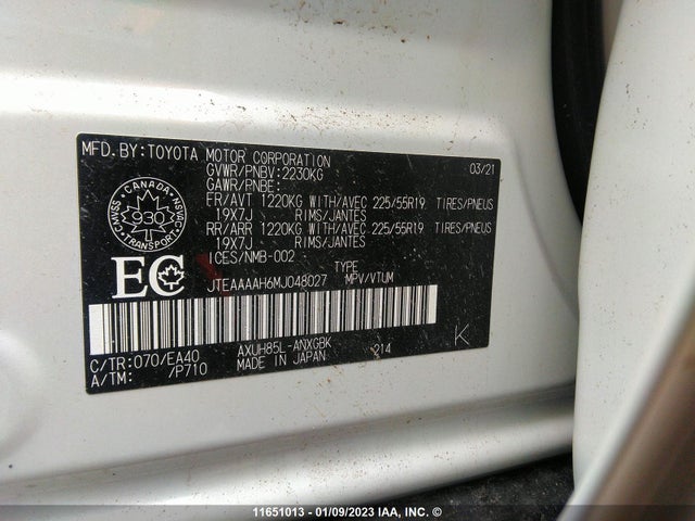 Toyota Venza 2021 JTEAAAAH6MJ048027 Image 9