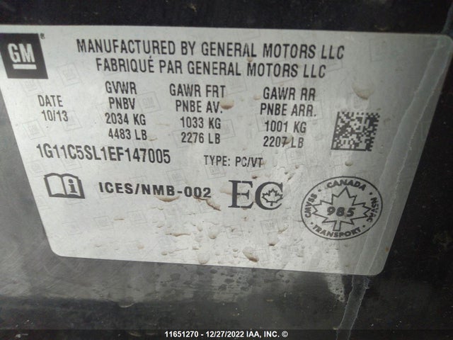 Chevrolet MALIBU 1LT 2014 1G11C5SL1EF147005 Image 9
