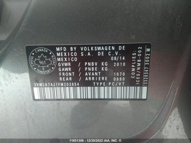 3VWLA7AJ1FM203654 Volkswagen JETTA TDI