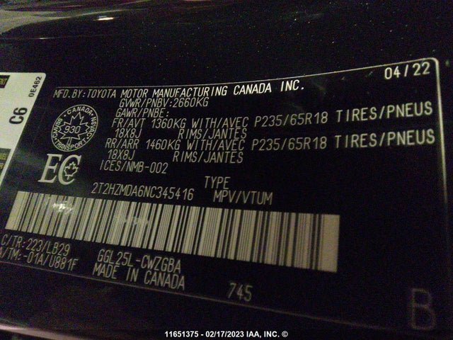 2T2HZMDA6NC345416 Lexus RX 350