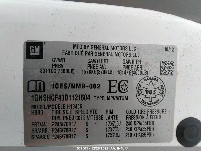 Chevrolet EXPRESS 2013 1GNSHCF40D1121504 Image 11