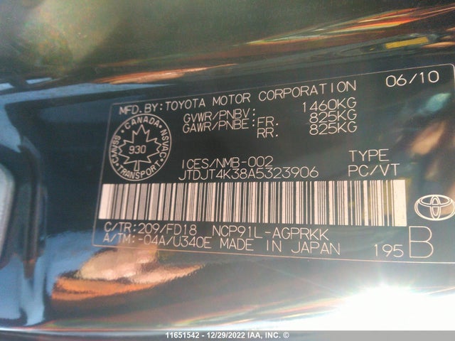 Toyota Yaris 2010 JTDJT4K38A5323906 Image 9