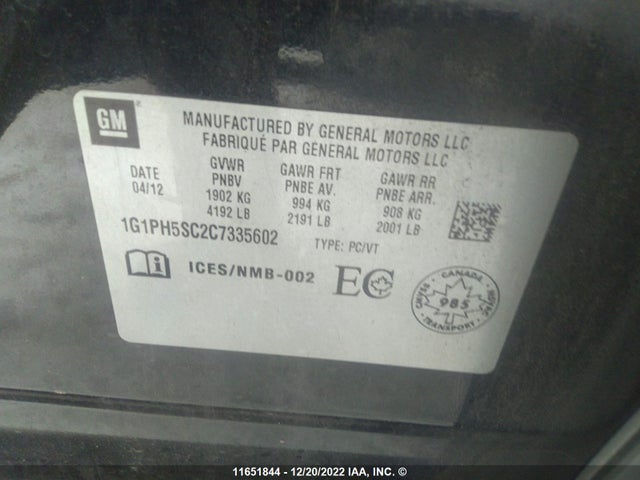 Chevrolet CRUZE LTZ 2012 1G1PH5SC2C7335602 Image 9