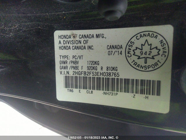 Honda Civic 2014 2HGFB2F53EH038765 Image 9