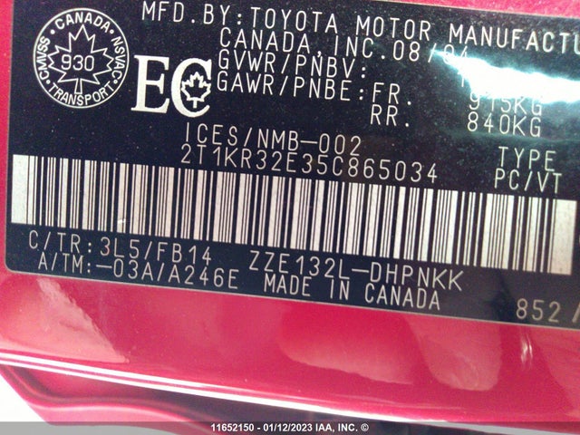 Toyota Corolla Matrix Xr 2005 2T1KR32E35C865034 Image 10