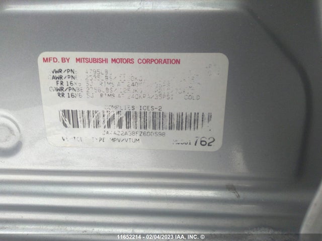 JA4AZ2A38FZ600598 Mitsubishi Outlander Es