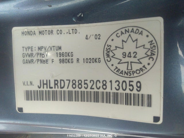 Honda CR-V EX 2002 JHLRD78852C813059 Image 10