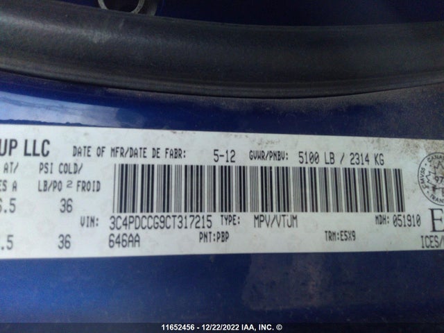 Dodge JOURNEY 2012 3C4PDCCG9CT317215 Image 9