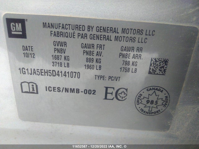 Chevrolet SONIC LS 2013 1G1JA5EH5D4141070 Image 9