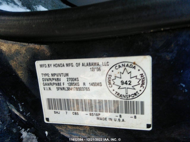 Honda Odyssey 2007 5FNRL38417B503765 Image 10