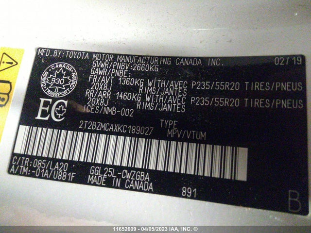 2T2BZMCAXKC189027 Lexus Rx 350 Base/350 F-sport