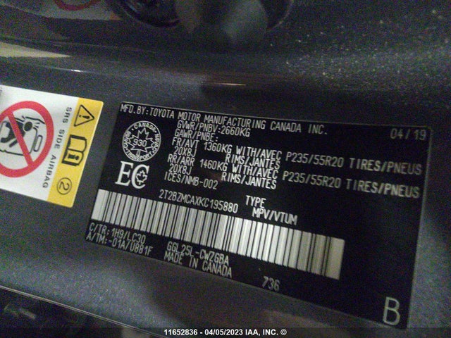 2T2BZMCAXKC195880 Lexus Rx 350 Base/350 F-sport
