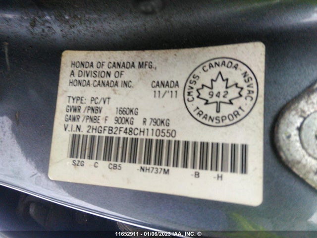 Honda Civic Lx 2012 2HGFB2F48CH110550 Image 10