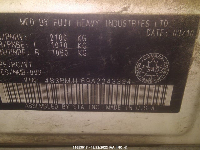 4S3BMJL69A2243394 Subaru Legacy 3.6r Limited