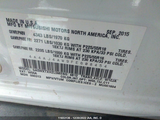 4A4AJ4AW9FE608454 Mitsubishi Rvr Gt