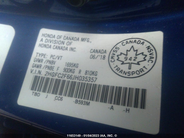 Honda Civic 2018 2HGFC2F66JH035357 Image 9