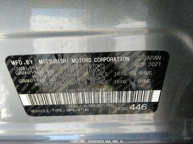 JA4AJUAU9NU601766 Mitsubishi RVR ES