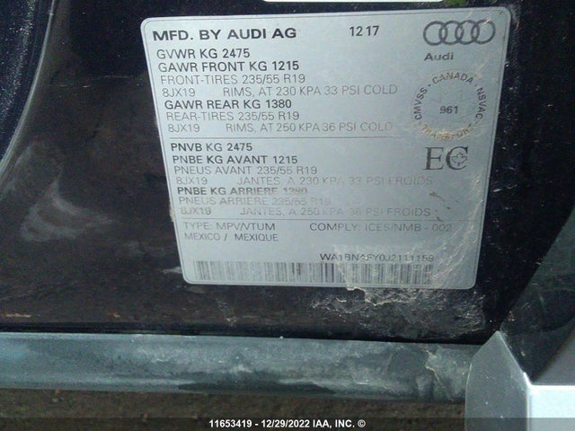 WA1BNAFY0J2111158 Audi Q5