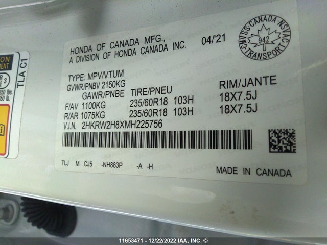 Honda CR-V EXL 2021 2HKRW2H8XMH225756 Image 10