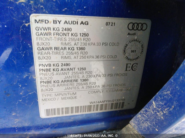 WA14AAFY9M2133748 Audi Q5 Sportback Premium