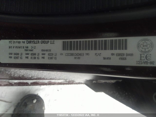 1C3CCBBB1CN234819 Chrysler 200 Touring