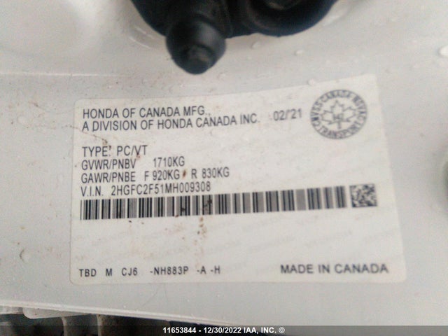 Honda Civic 2021 2HGFC2F51MH009308 Image 11