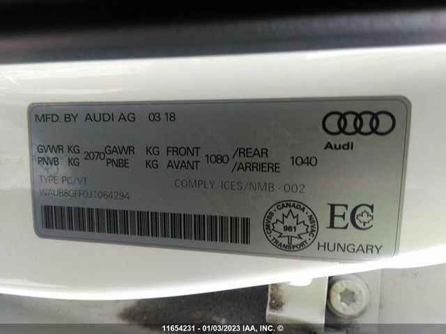 WAUB8GFF0J1064294 Audi A3 PREMIUM