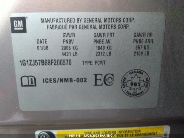 Chevrolet MALIBU 2LT 2008 1G1ZJ57B68F200570 Image 10