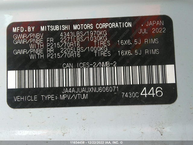 JA4AJUAUXNU606071 Mitsubishi RVR ES
