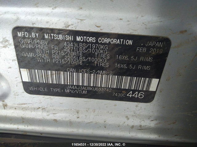 JA4AJ3AU8KU603742 Mitsubishi RVR SE