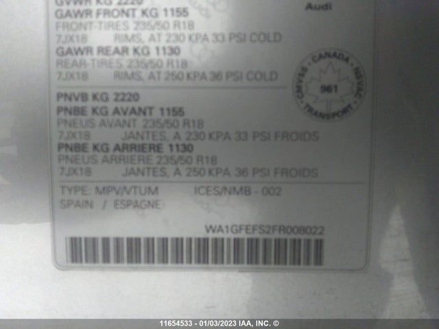 WA1GFEFS2FR008022 Audi Q3 Prestige