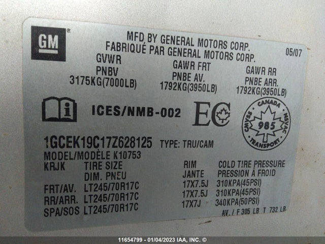 Chevrolet Silverado K1500 2007 1GCEK19C17Z628125 Image 10