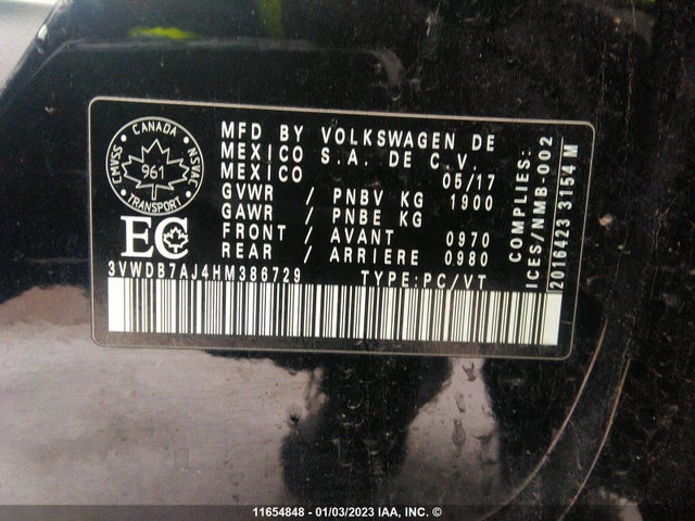 3VWDB7AJ4HM386729 Volkswagen JETTA SE