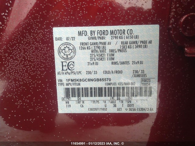 Ford Explorer St 2022 1FM5K8GC8NGB85570 Image 9