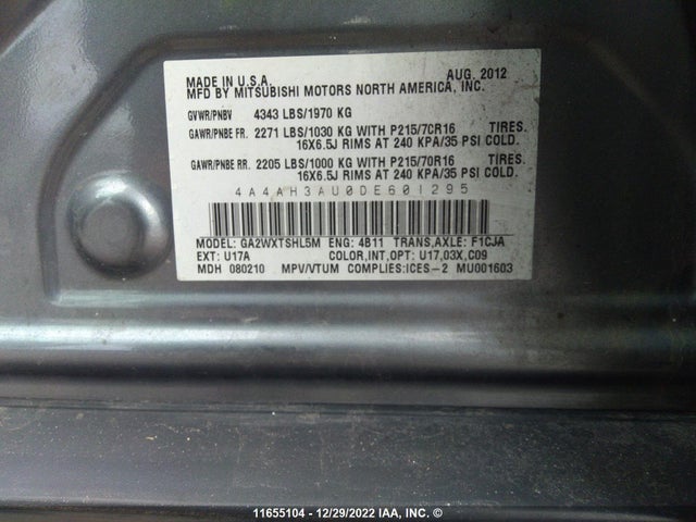 4A4AH3AU0DE601295 Mitsubishi RVR